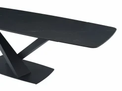 Maison Céphy Mesa de comedor de cristal templado, cerámica y metal - Efecto mármol - MALATA Negro Discount