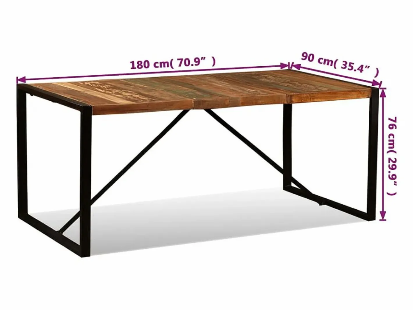 vidaxl Mesa De Comedor|Mesa de comedor de madera maciza reciclada 180 cm