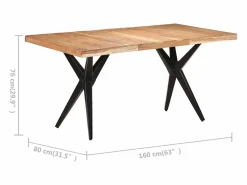 vidaxl Mesa de comedor de madera maciza de acacia 160x80x76 cm Negro Hot