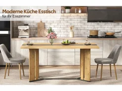 Mesa de comedor de madera de estilo escandinavo - 150 x 80 x 75 cm - veta de roble - MDF - natural^Merax New