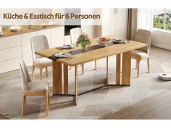 Mesa de comedor de madera de estilo escandinavo - 150 x 80 x 75 cm - veta de roble - MDF - natural^Merax New