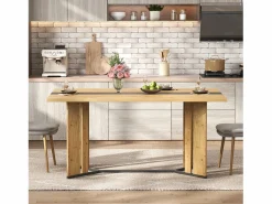 Mesa de comedor de madera de estilo escandinavo - 150 x 80 x 75 cm - veta de roble - MDF - natural^Merax New