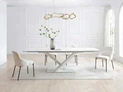 Mesa de comedor de vidrio templado, cerámica y metal - Efecto mármol - MALATA^Maison Céphy Sale