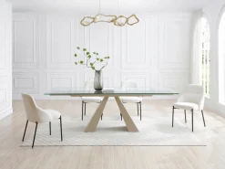 Maison Céphy Mesa Extensible|Mesa De Comedor|Mesa de comedor de vidrio templado y metal beige - - LOZIPA