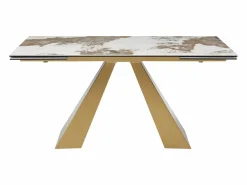 Mesa de comedor de vidrio templado, cerámica y metal - Efecto mármol blanco y topo - LOZIPA^Maison Céphy Sale