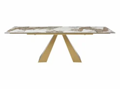 Mesa de comedor de vidrio templado, cerámica y metal - Efecto mármol blanco y topo - LOZIPA^Maison Céphy Sale