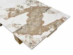 Mesa de comedor de vidrio templado, cerámica y metal - Efecto mármol blanco y topo - LOZIPA^Maison Céphy Sale