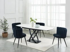 Mesa de comedor en cerámica y vidrio templado - Efecto mármol blanco y negro - LIOMELI^Maison Céphy New