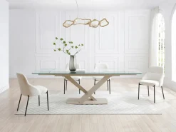 Maison Céphy Mesa Extensible|Mesa De Comedor|Mesa de comedor en vidrio templado y metal - Transparente y beige - MALATA