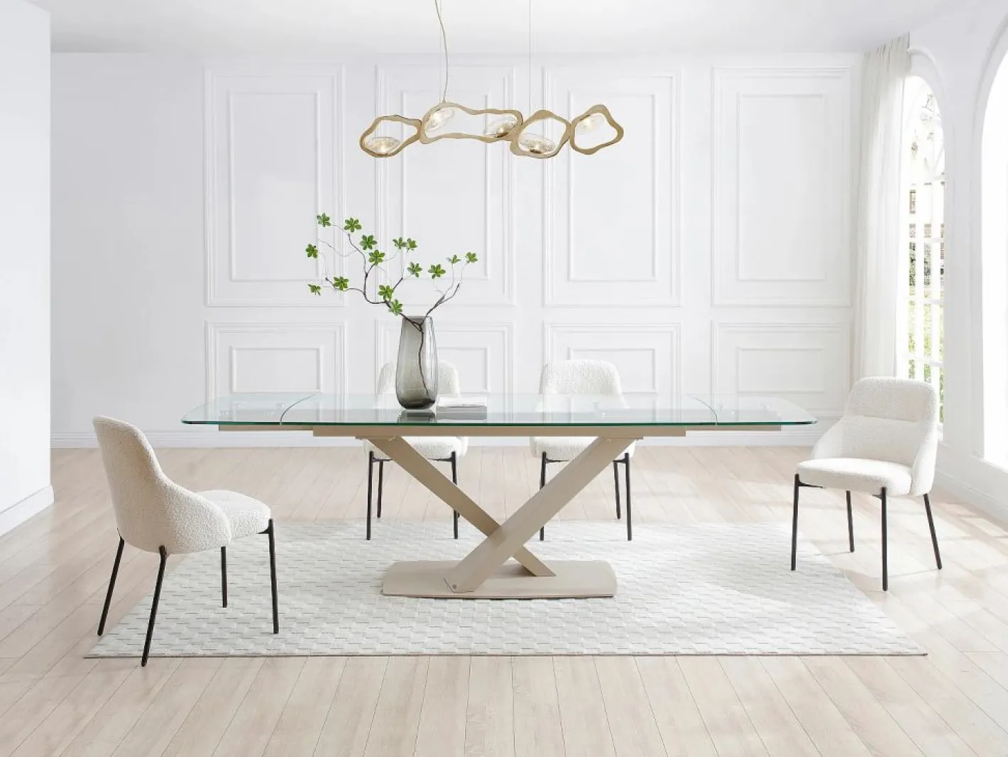 Maison Céphy Mesa Extensible|Mesa De Comedor|Mesa de comedor en vidrio templado y metal - Transparente y beige - MALATA