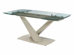 Maison Céphy Mesa Extensible|Mesa De Comedor|Mesa de comedor en vidrio templado y metal - Transparente y beige - MALATA