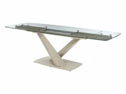 Maison Céphy Mesa Extensible|Mesa De Comedor|Mesa de comedor en vidrio templado y metal - Transparente y beige - MALATA