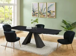 Mesa de comedor en vidrio templado, cerámica y metal - Efecto mármol - LOZIPA^Maison Céphy Sale