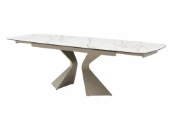 Mesa de comedor en vidrio templado, cerámica y metal topo - Efecto mármol blanco - KAJARI^Maison Céphy