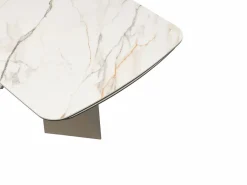 Mesa de comedor en vidrio templado, cerámica y metal topo - Efecto mármol blanco - KAJARI^Maison Céphy