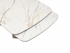Mesa de comedor en vidrio templado, cerámica y metal topo - Efecto mármol blanco - KAJARI^Maison Céphy