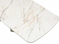 Mesa de comedor en vidrio templado, cerámica y metal topo - Efecto mármol blanco - KAJARI^Maison Céphy