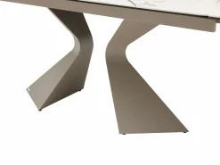 Mesa de comedor en vidrio templado, cerámica y metal topo - Efecto mármol blanco - KAJARI^Maison Céphy