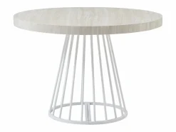 Vente-unique Mesa de comedor extensible para 2 a 12 personas en MDF y acero - Efecto travertino beige y blanco - FIRELA Beige / Blanco New