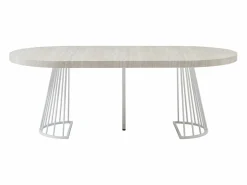 Vente-unique Mesa de comedor extensible para 2 a 12 personas en MDF y acero - Efecto travertino beige y blanco - FIRELA Beige / Blanco New