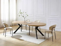 Vente-unique Mesa de comedor extensible 6 a 12 comensales de MDF y acero - Natural y negro - KOMONI Negro / Color natural claro Discount