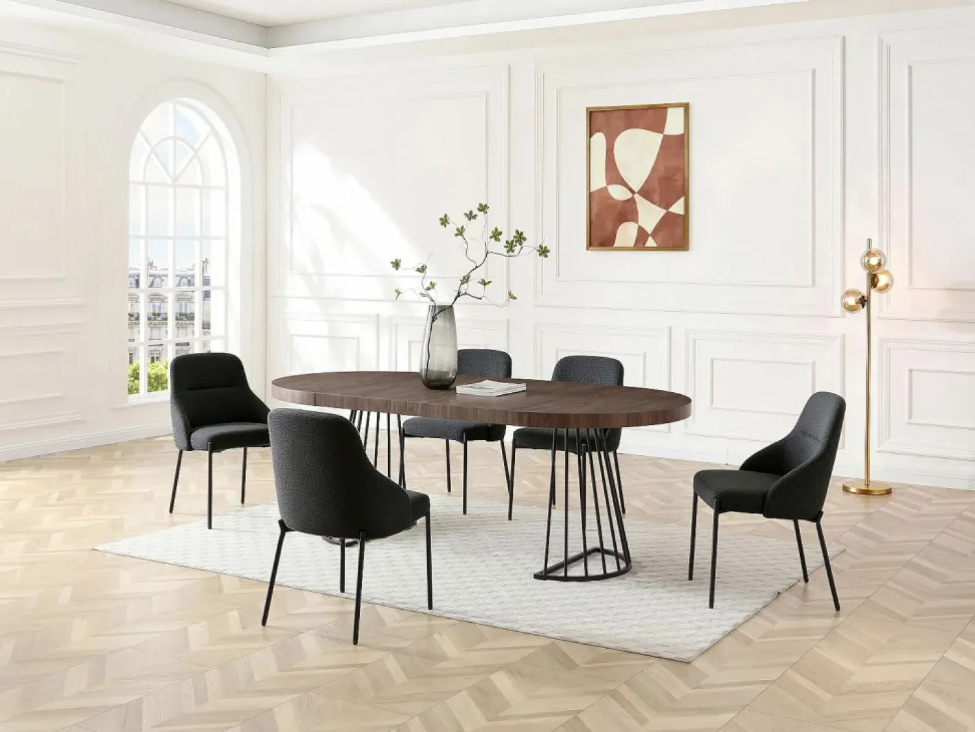 Mesa de comedor extensible 2 a 12 personas en MDF y acero - Marrón oscuro natural y negro - FIRELA^Vente-unique Sale