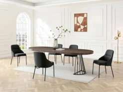 Mesa de comedor extensible 2 a 12 personas en MDF y acero - Marrón oscuro natural y negro - FIRELA^Vente-unique Sale