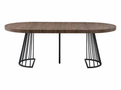 Mesa de comedor extensible 2 a 12 personas en MDF y acero - Marrón oscuro natural y negro - FIRELA^Vente-unique Sale