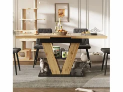 Merax Mesa Extensible|Mesa De Comedor|Mesa de comedor extensible para 6 personas - 110/140 x 80 x 75 cm - para cocina y salón - MDF + metal - natural