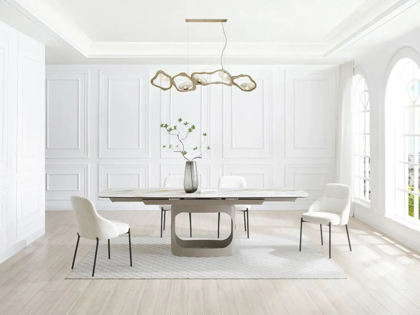 Mesa de comedor extensible 6 a 10 personas en cerámica, cristal templado y metal topo - Efecto mármol - DAVULO de Maison Céphy^Vente-unique New