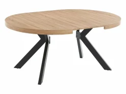 Vente-unique Mesa Extensible|Mesa De Comedor|Mesa de comedor extensible 4 a 8 comensales de MDF y acero - Natural y negro - KOMONI