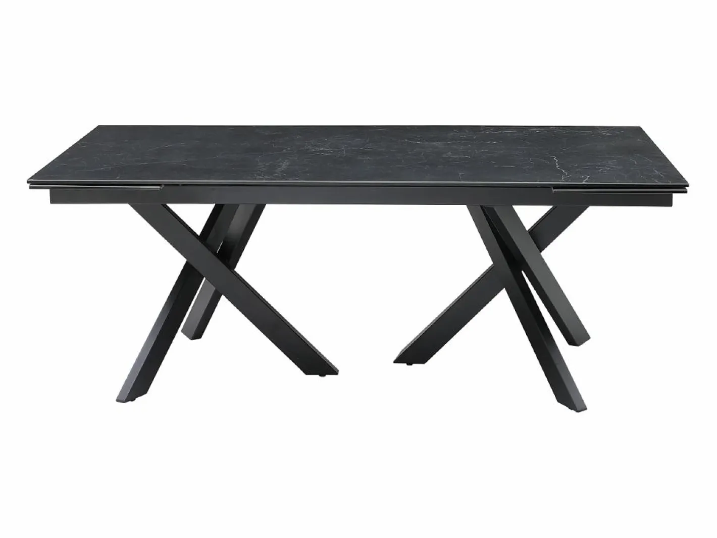 Vente-unique Mesa de comedor extensible en vidrio templado y cerámica - Efecto mármol - MARISO Negro Outlet