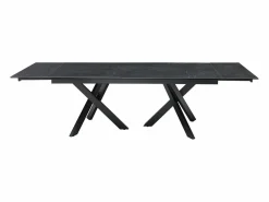 Vente-unique Mesa de comedor extensible en vidrio templado y cerámica - Efecto mármol - MARISO Negro Outlet