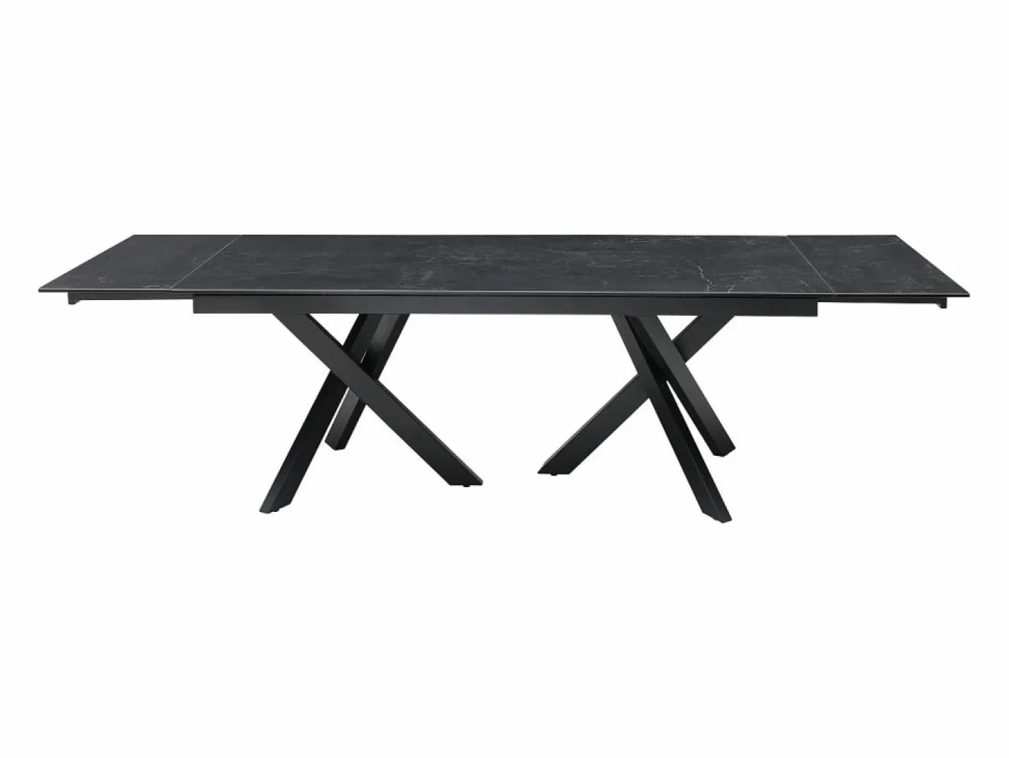 Vente-unique Mesa de comedor extensible en vidrio templado y cerámica - Efecto mármol - MARISO Negro Outlet