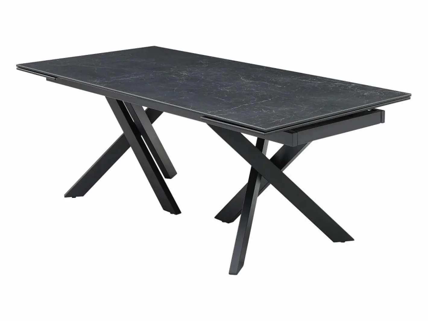 Vente-unique Mesa de comedor extensible en vidrio templado y cerámica - Efecto mármol - MARISO Negro Outlet