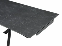 Vente-unique Mesa de comedor extensible en vidrio templado y cerámica - Efecto mármol - MARISO Negro Outlet