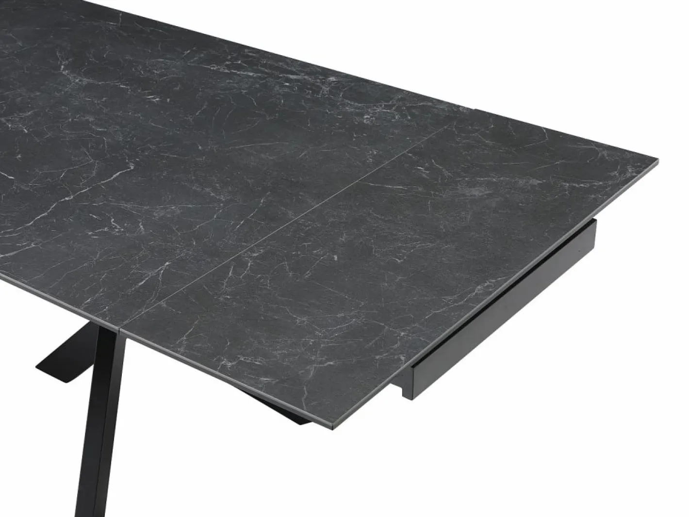 Vente-unique Mesa de comedor extensible en vidrio templado y cerámica - Efecto mármol - MARISO Negro Outlet