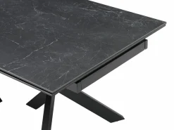 Vente-unique Mesa de comedor extensible en vidrio templado y cerámica - Efecto mármol - MARISO Negro Outlet