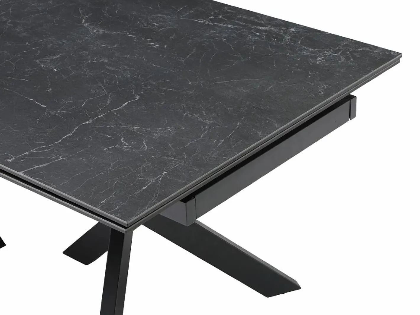 Vente-unique Mesa de comedor extensible en vidrio templado y cerámica - Efecto mármol - MARISO Negro Outlet