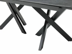 Vente-unique Mesa de comedor extensible en vidrio templado y cerámica - Efecto mármol - MARISO Negro Outlet