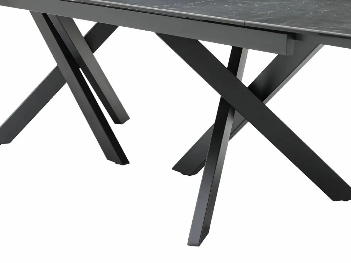 Vente-unique Mesa de comedor extensible en vidrio templado y cerámica - Efecto mármol - MARISO Negro Outlet