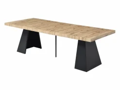 Vente-unique Mesa de comedor extensible de 4 a 10 personas en MDF y metal - Natural y Negro - EMELIA Color natural claro Best