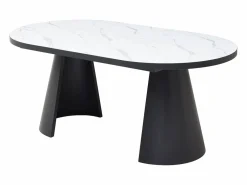 Vente-unique Mesa Extensible|Mesa De Comedor|Mesa de comedor extensible para 6 a 10 personas en MDF - Efecto Mármol Blanco y Negro - KORIZEA