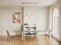 Vente-unique Mesa De Comedor|Mesa Extensible|Mesa de comedor extensible en cristal templado y metal - Transparente y Beige - LUBANA