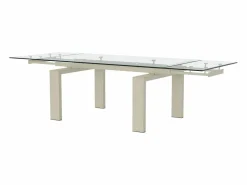 Vente-unique Mesa De Comedor|Mesa Extensible|Mesa de comedor extensible en cristal templado y metal - Transparente y Beige - LUBANA