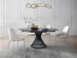 Mesa de comedor extensible de 4 a 8 cubiertos en cerámica y metal - Efecto mármol - CASTINA^Vente-unique Online