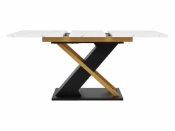 Hauss Spole Mesa Extensible|Mesa de comedor extensible para 6-8 personas 160x80cm, tapa chapada en mármol con patas cruzadas de metal dorado