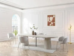 Vente-unique Mesa de comedor extensible para 6 a +12 personas en MDF - Efecto travertino - CLOEVA Beige Online