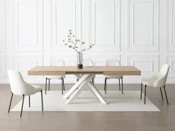 Vente-unique Mesa Extensible|Mesa De Comedor|Mesa de comedor extensible de 6 a 10 cubiertos en MDF y metal - Natural y blanco - CATONAV