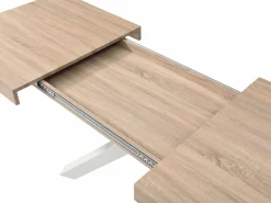 Vente-unique Mesa Extensible|Mesa De Comedor|Mesa de comedor extensible de 6 a 10 cubiertos en MDF y metal - Natural y blanco - CATONAV